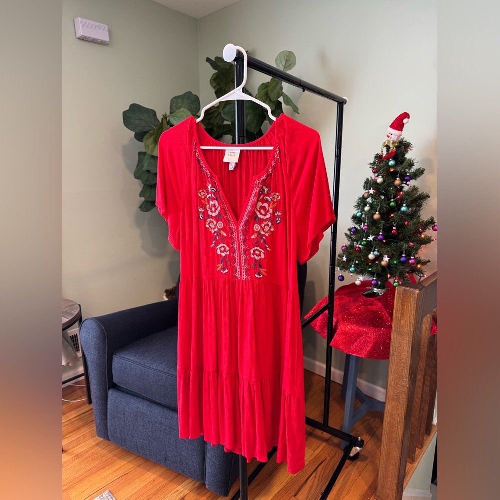 Knox Rose Red Floral Embroidered Midi Dress